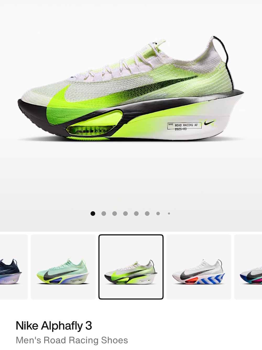 Nike Alphafly 3 Neon Green & White Racing Shoe